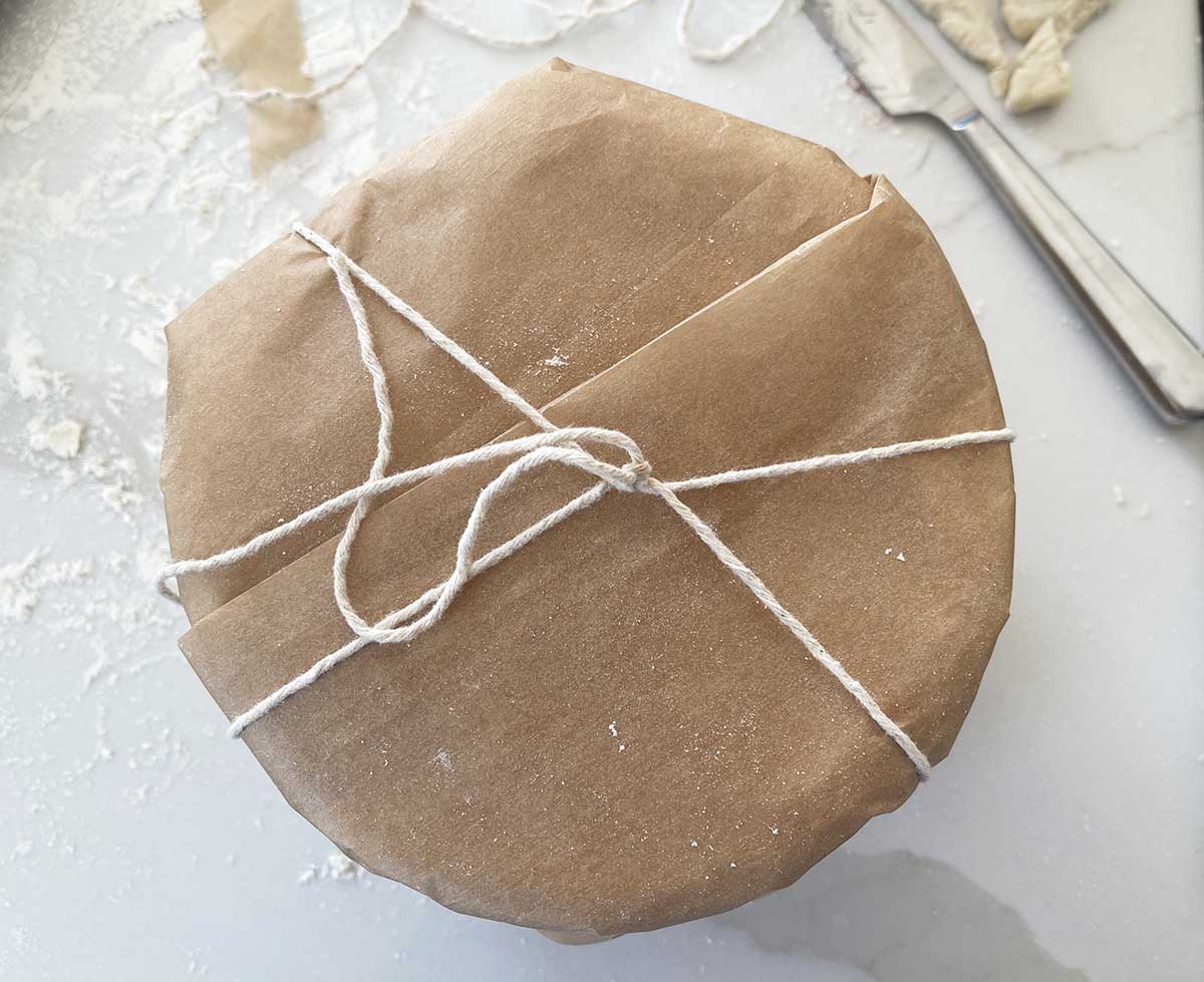 pie wrapped in paper.
