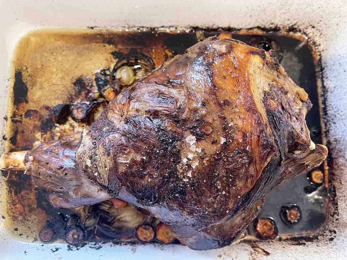 cooked roast mutton on a plate.