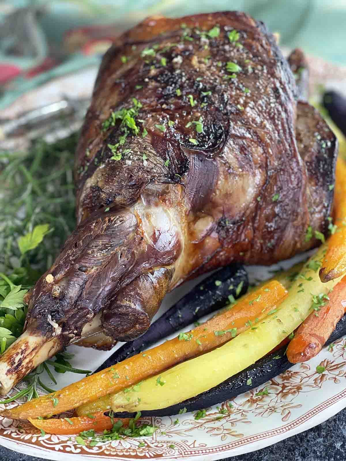 leg of mutton on a dish.