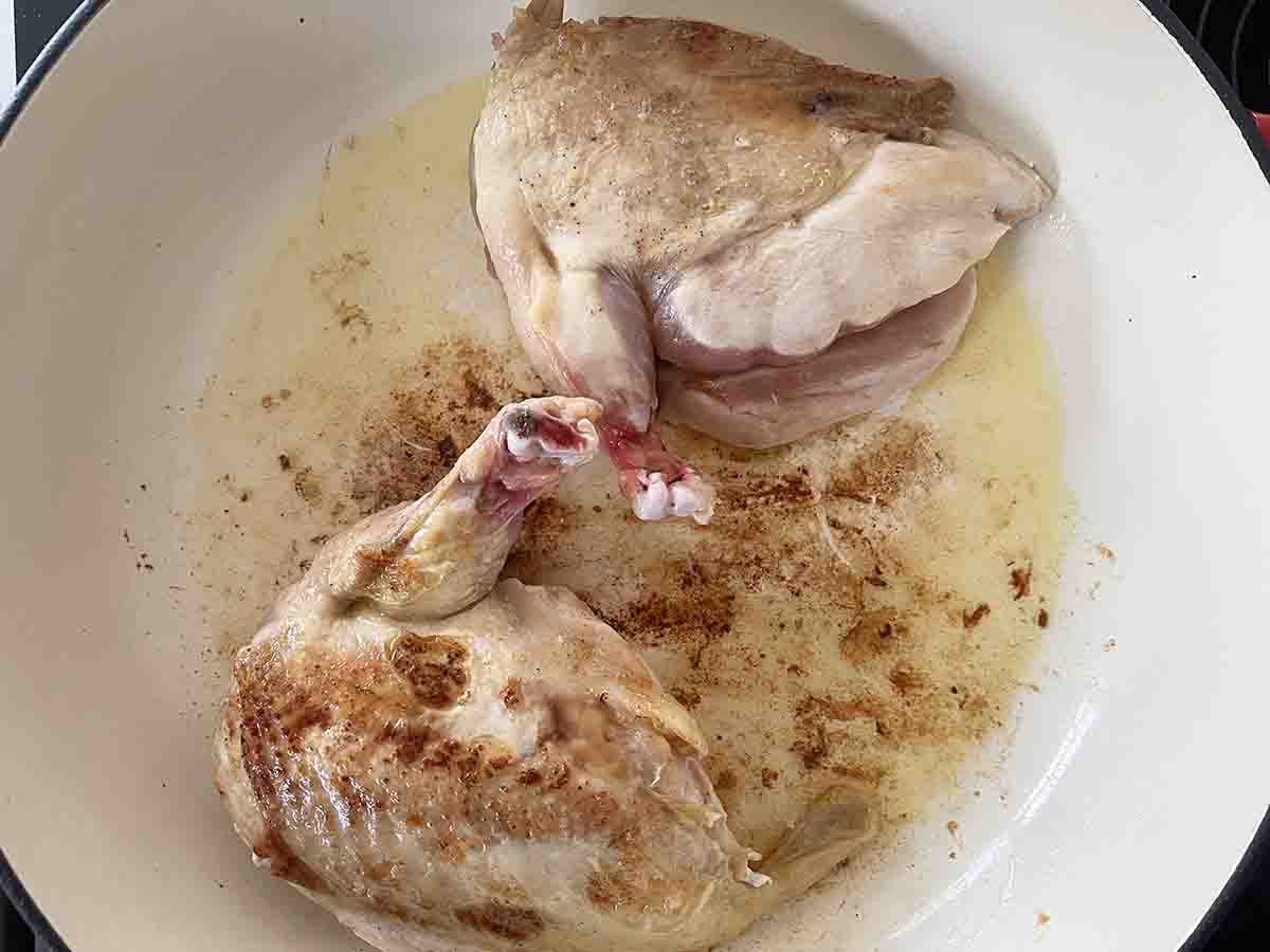 chicken seared in a pan.