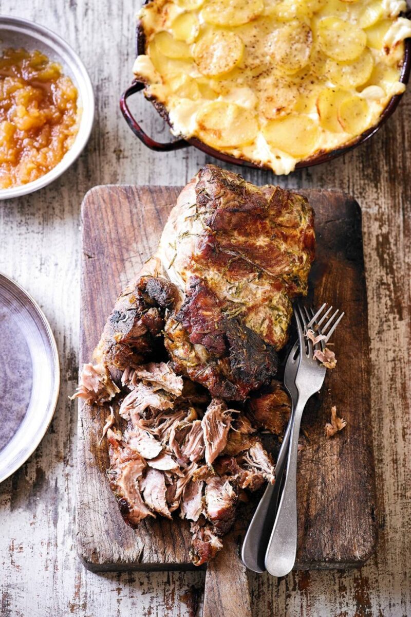 Slow-roast Pork With Cauliflower Cheese Dauphinoise. 