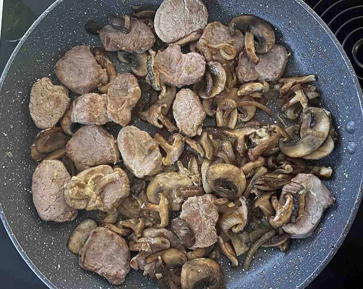 mushrooms added to pork.
