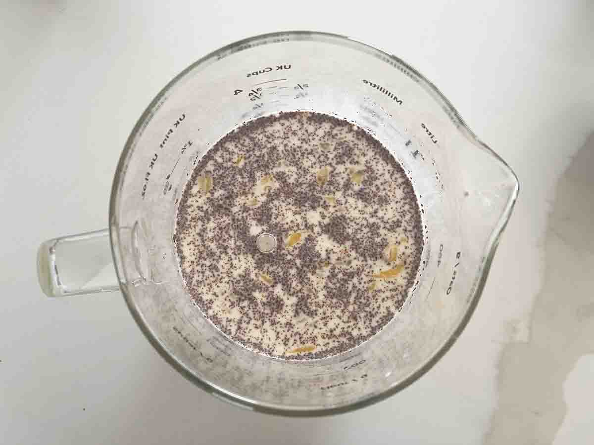custard ingredients in a jug.